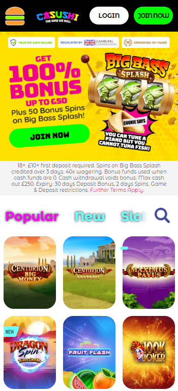 Casushi Casino Mobile screenshot
